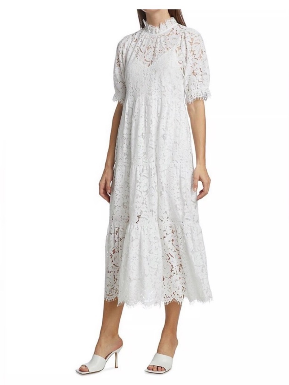 Generation Love white midi maxi dress lace long sleeve wedding  XS-S Mock Neck